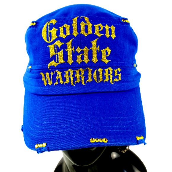 Golden State Warriors Royal Blue Cadet Distressed Cap with Swarovski Crystals. - Picture 1 of 3